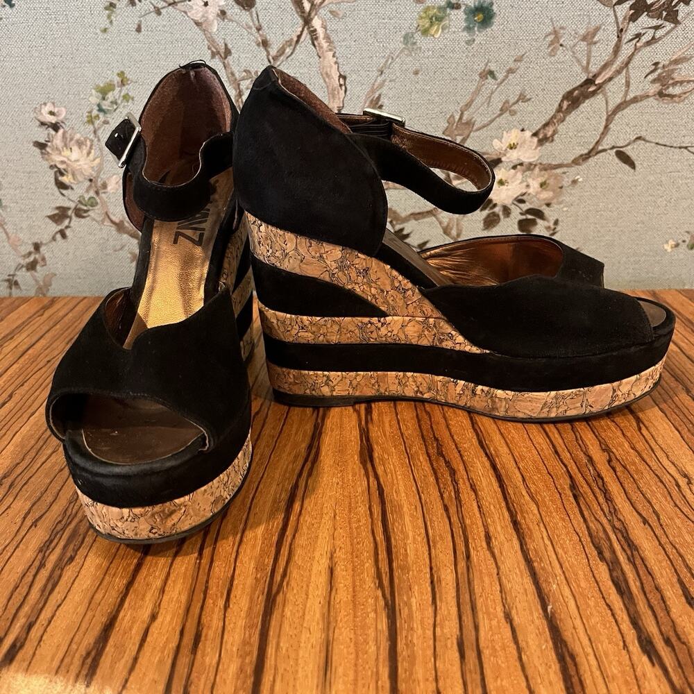 Terry de Havilland D-Havz Platform Wedge Sandals Black Suede / Cork Sz 36 / 5.5 - Picture 2 of 9